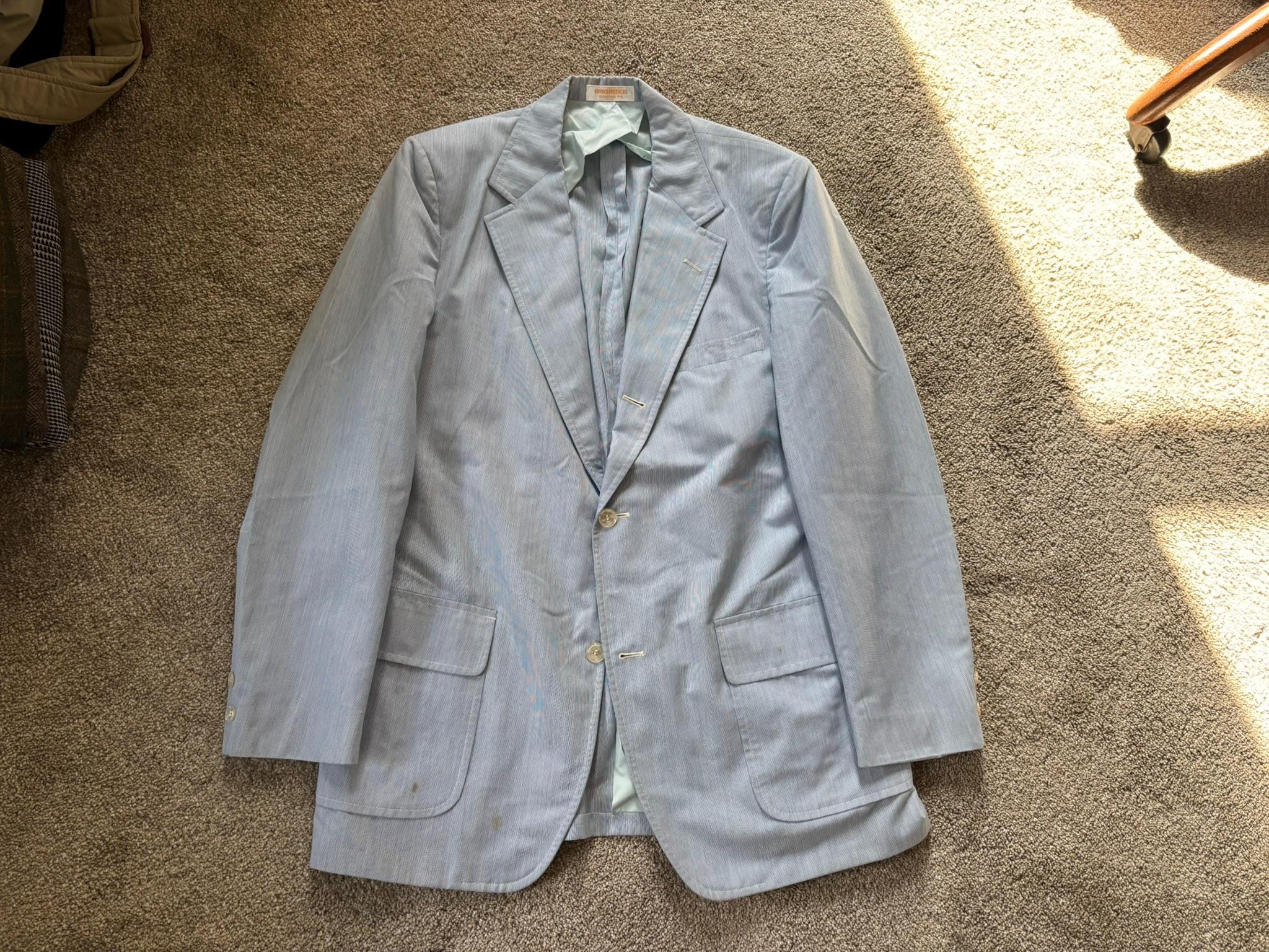 Vintage 70s Brooks Brothers Blue White Striped Pincord Wash N Wear