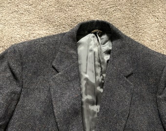 Cappotto sportivo in tweed chiazzato arcobaleno a spina di pesce grigio Stylemor vintage anni '80