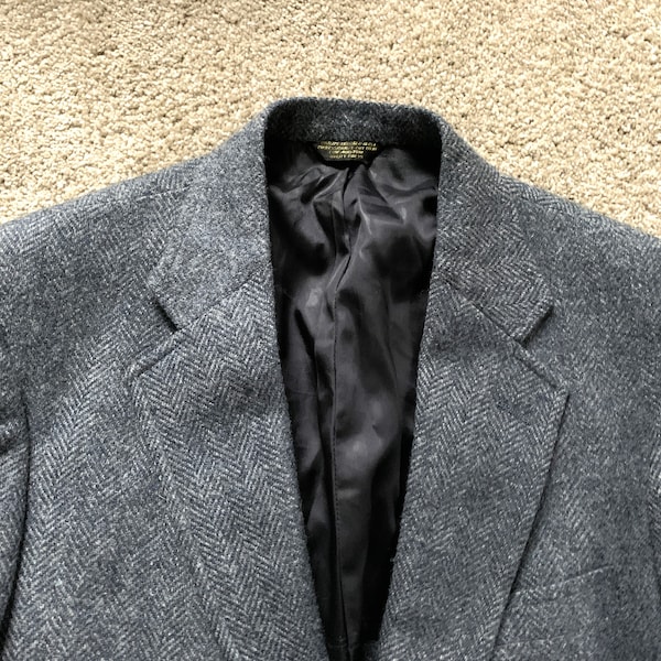 Vintage 80s Hunter Haig Blue Herringbone Tweed Blazer 42