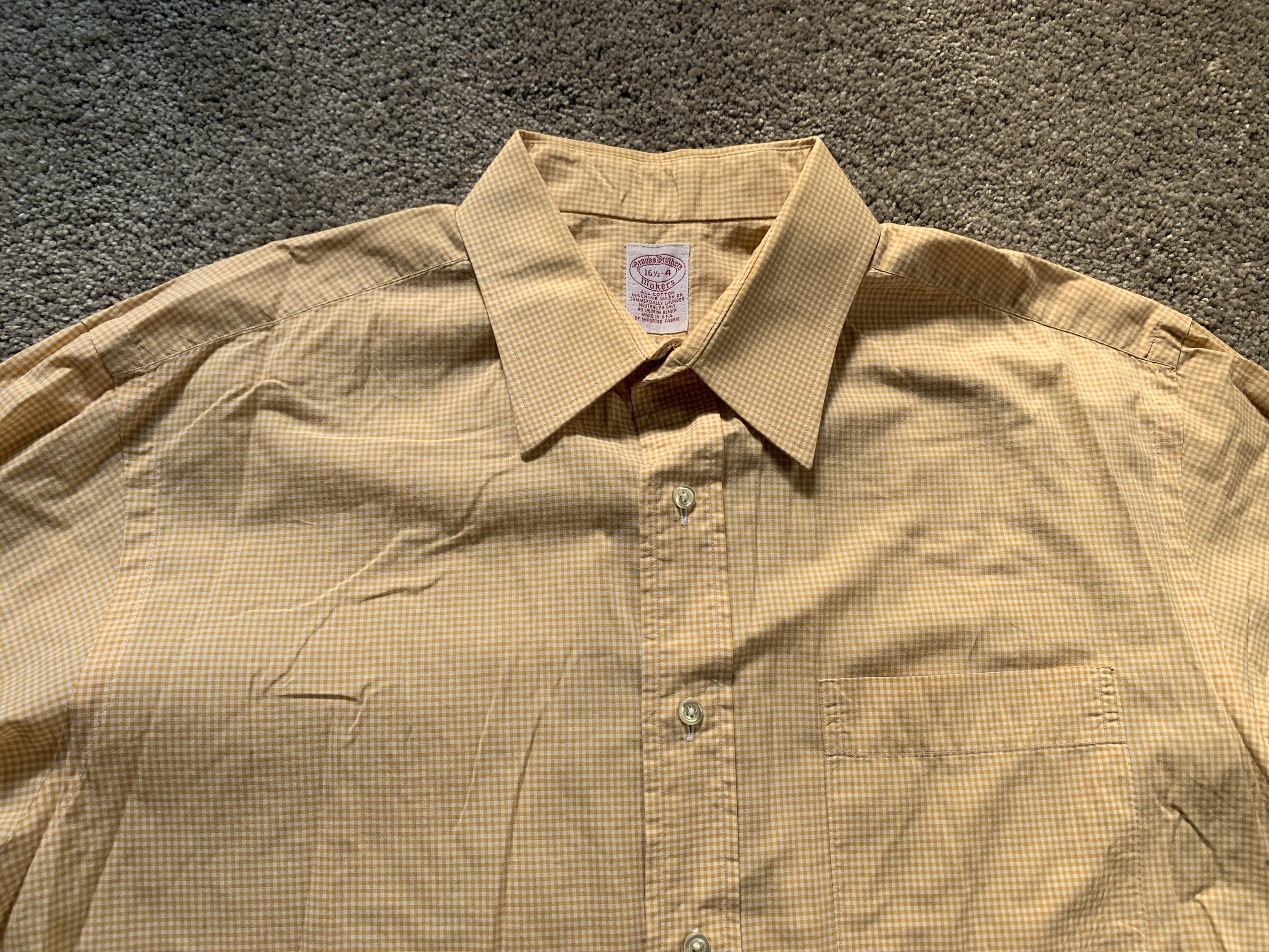 Vintage Brooks Brothers White Yellow Gingham USA Made Shirt 16 1/2