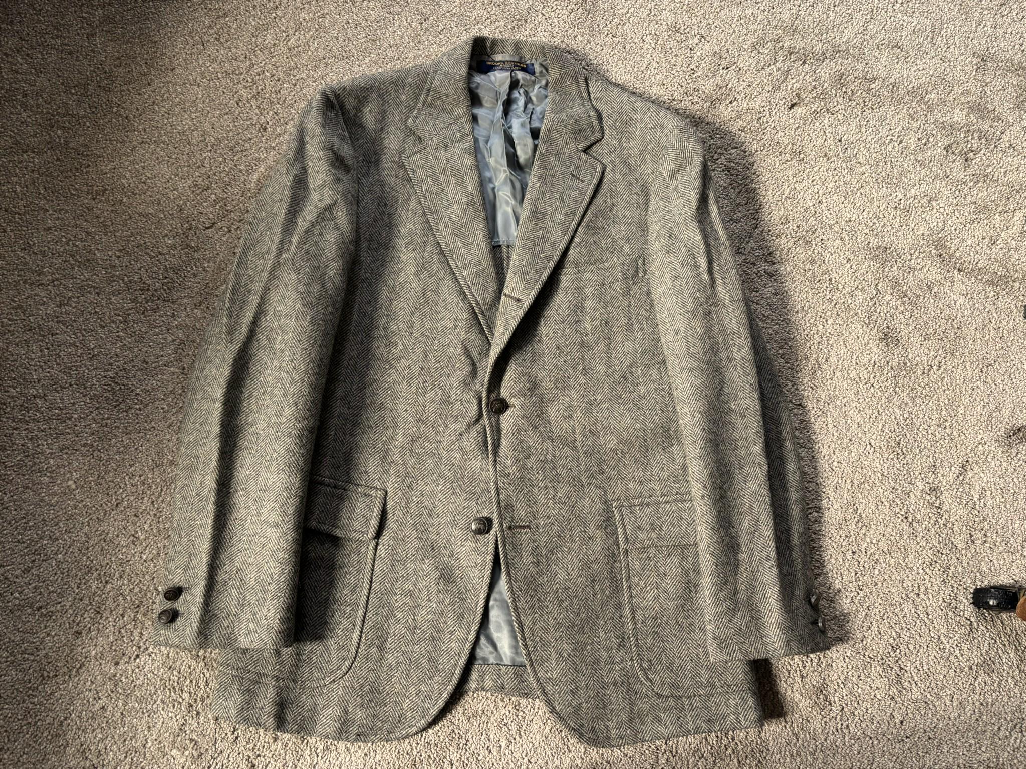 Vintage 70s Brooks Brothers Gray Herringbone 3 Roll 2 Tweed Sack