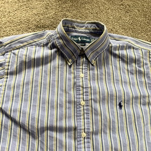 Vintage Ralph Lauren Blue Yellow Striped Oxford Shirt OCBD 16 1 2 34 35 Etsy