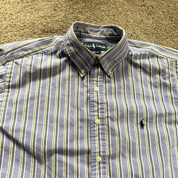 Vintage Ralph Lauren Blue Yellow Striped Oxford Shirt OCBD 16 1/2 - 34-35