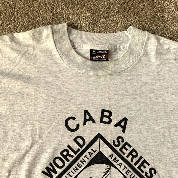 Vintage 90s Fruit of the Loom Best CABA World Series Baseball T Shirt Medium