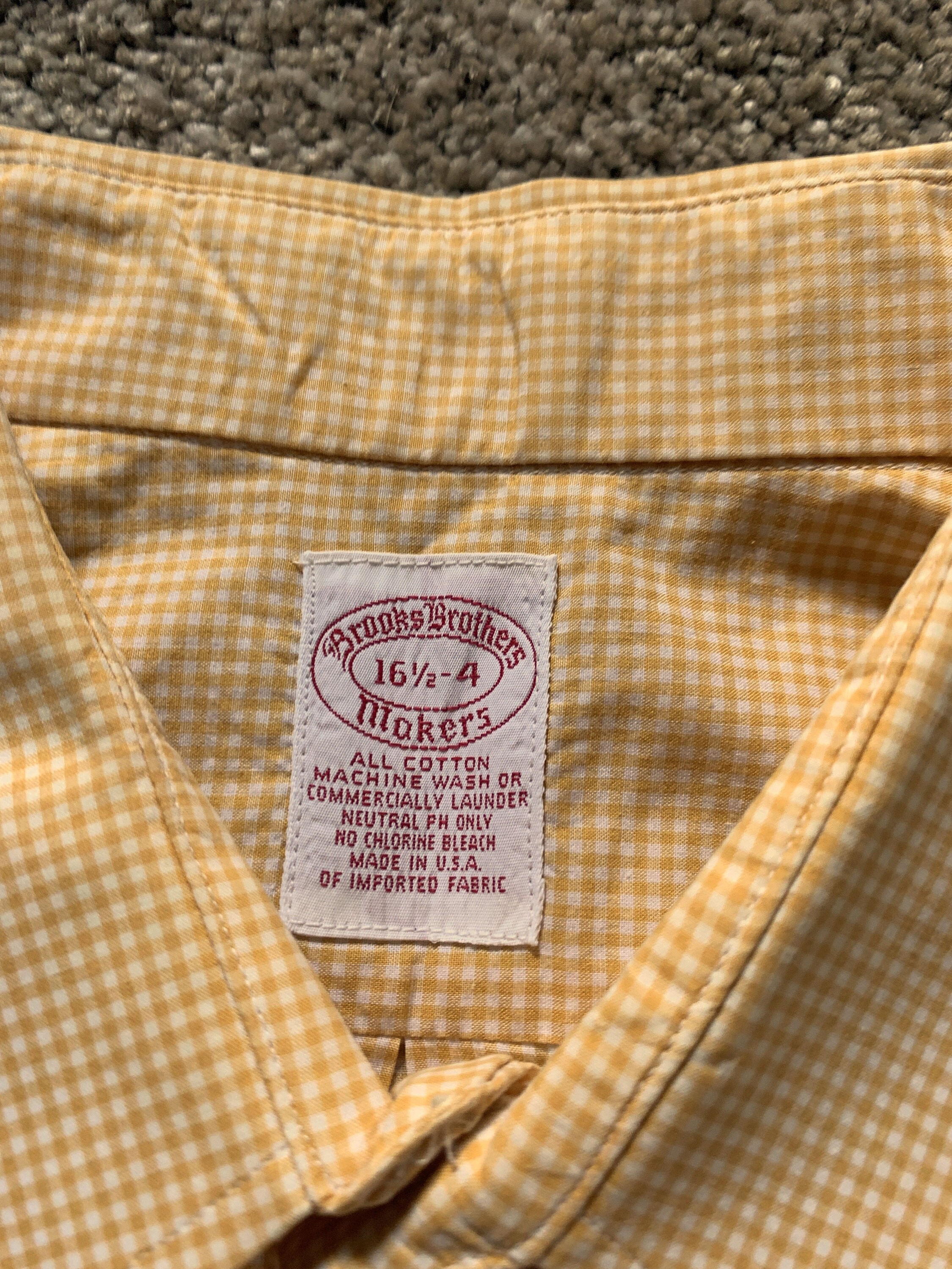 Vintage Brooks Brothers White Yellow Gingham USA Made Shirt 16 1/2