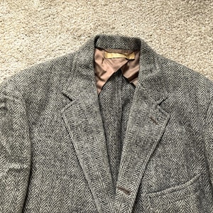 Vintage 50er Jahre Brooks Brothers Grau Herringbone 3 Rolle 2 Tweed Sack Sport Mantel 42