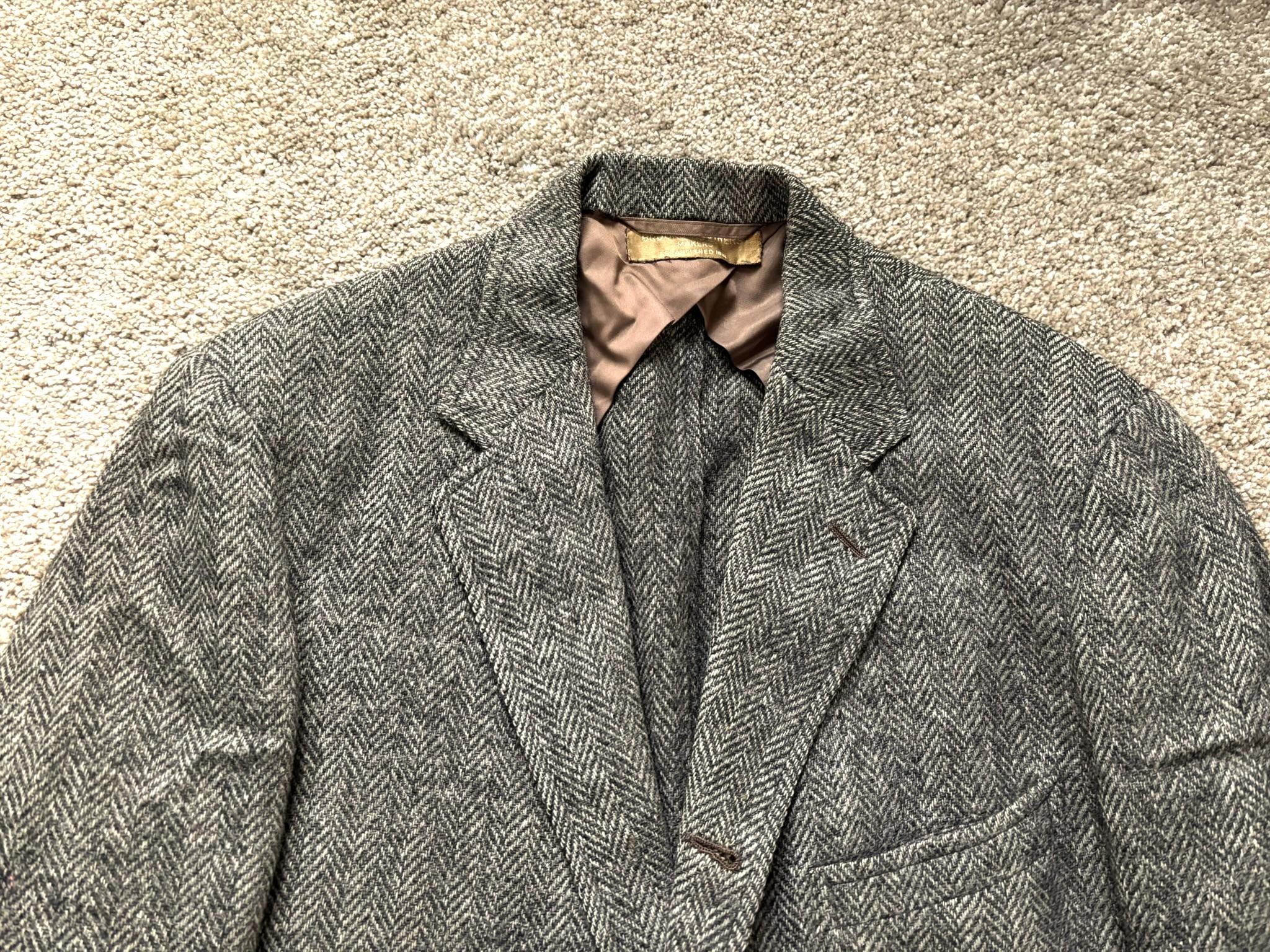 Vintage 50s Brooks Brothers Gray Herringbone 3 Roll 2 Tweed Sack