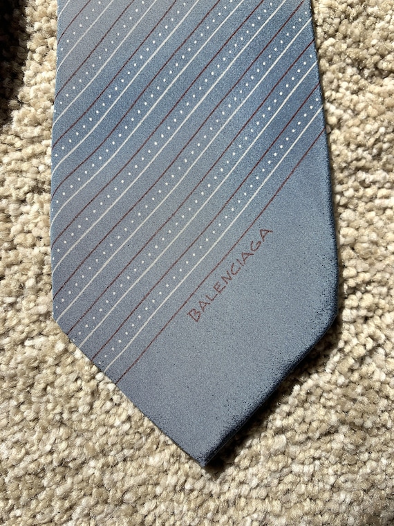 Vintage 80s Balenciaga Light Blue Striped Tie