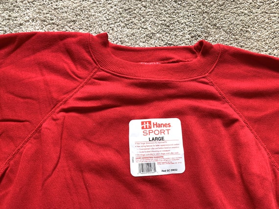 Deadstock Vintage 90s Hanes Sport USA Made Red Crewneck Sweater Large -   Canada