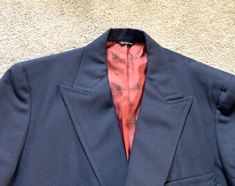 Vintage 60s Penneys Towncraft Blue Hopsack Double Breasted Mod Sport Coat 44-46