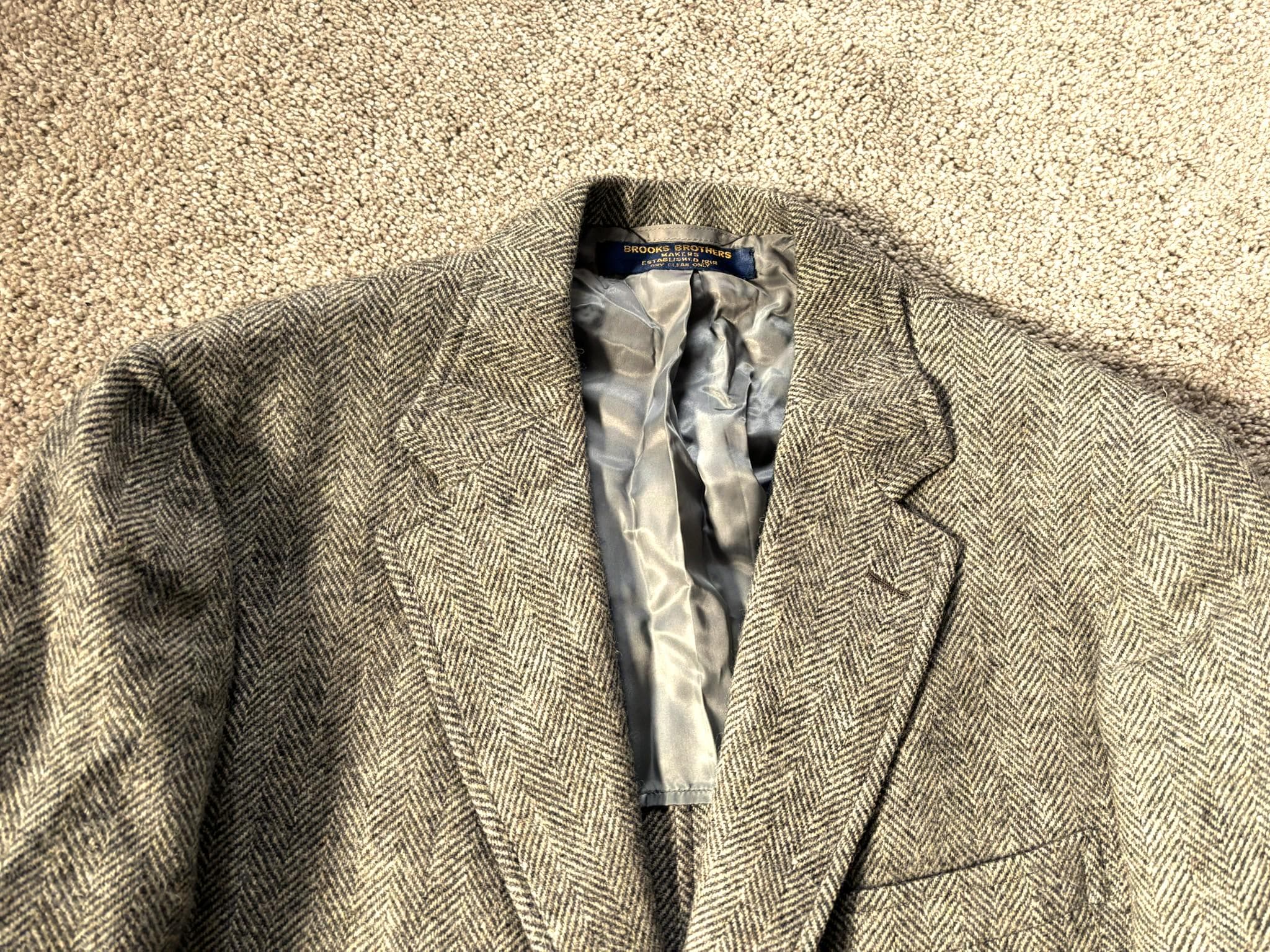 Vintage 70s Brooks Brothers Gray Herringbone 3 Roll 2 Tweed Sack