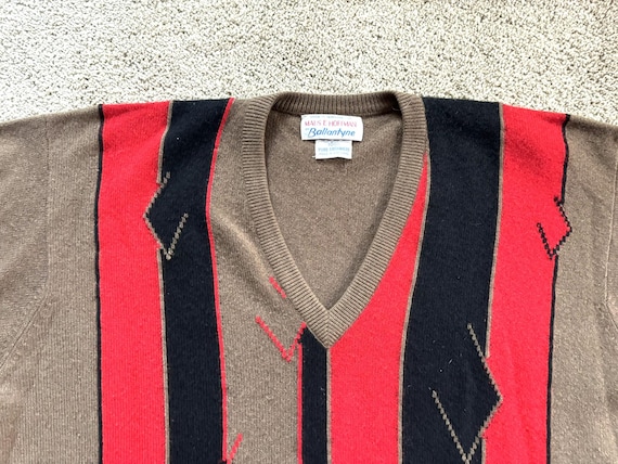Ballantyne, Vintage 80s Ballantyne Abstract Cashmere V Neck Sweater XL
