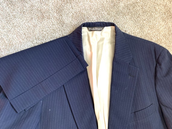 Vintage 80s Paul Stuart Blue Pinstripe Suit 44 Se… - image 1