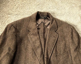 Vintage 50s Brooks Brothers Brown Striped Herringbone 3 Roll 2 Tweed Sack Sport Coat 41