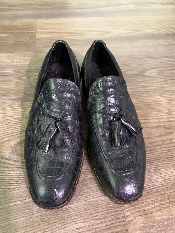 Vintage 70s Johnston & Murphy Aristocraft Black Faux Reptile 