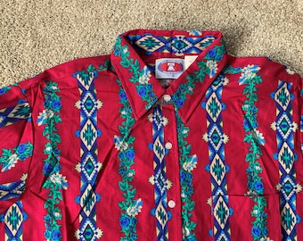 Deadstock Vintage 80s All American Southwest Floral Stripe Patterned Shirt XL