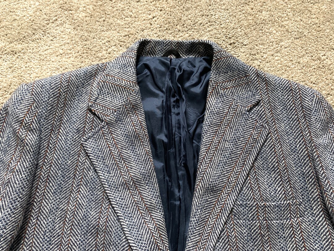 70s Vintage　Herringbone Tweed Coat Vintage 70s JB Blue Orange Herringbone Tweed Sport Coat 44 - Etsy
