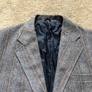 Vintage 70s JB Blue Orange Herringbone Tweed Sport Coat 44