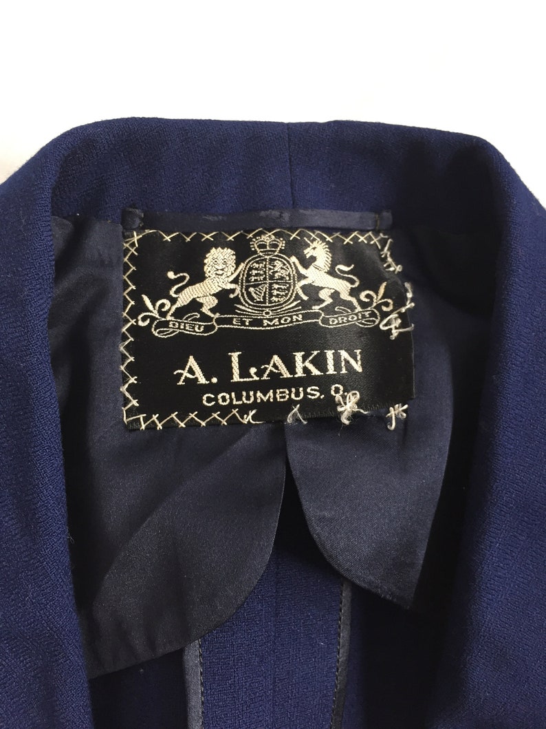 Vintage 40s 1940 Dated A Lakin Bespoke Dark Blue Shawl Collar Sport Coat 36