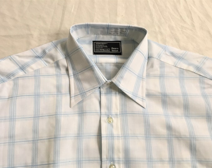 Deadstock Vintage 70s Sears White Blue Plaid Shirt 17 35 - Etsy