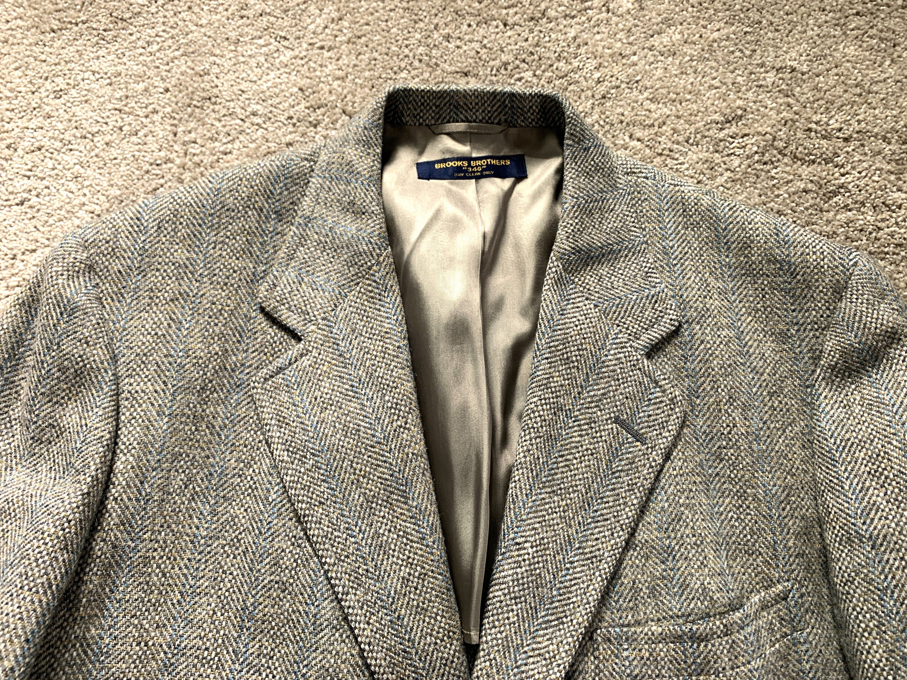 Vintage 70s Brooks Brothers 346 Gray Blue Striped Tweed Sport Coat