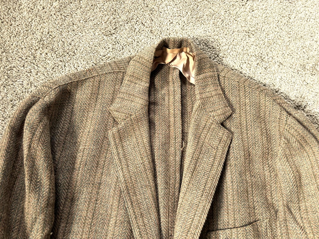 Vintage 60s J. Press Brown Gray Striped Herringbone Tweed 3 Roll 2