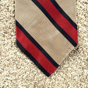 Vintage 80s Robert Talbott Tan Red Blue Regimental Stripe Silk Repp Tie