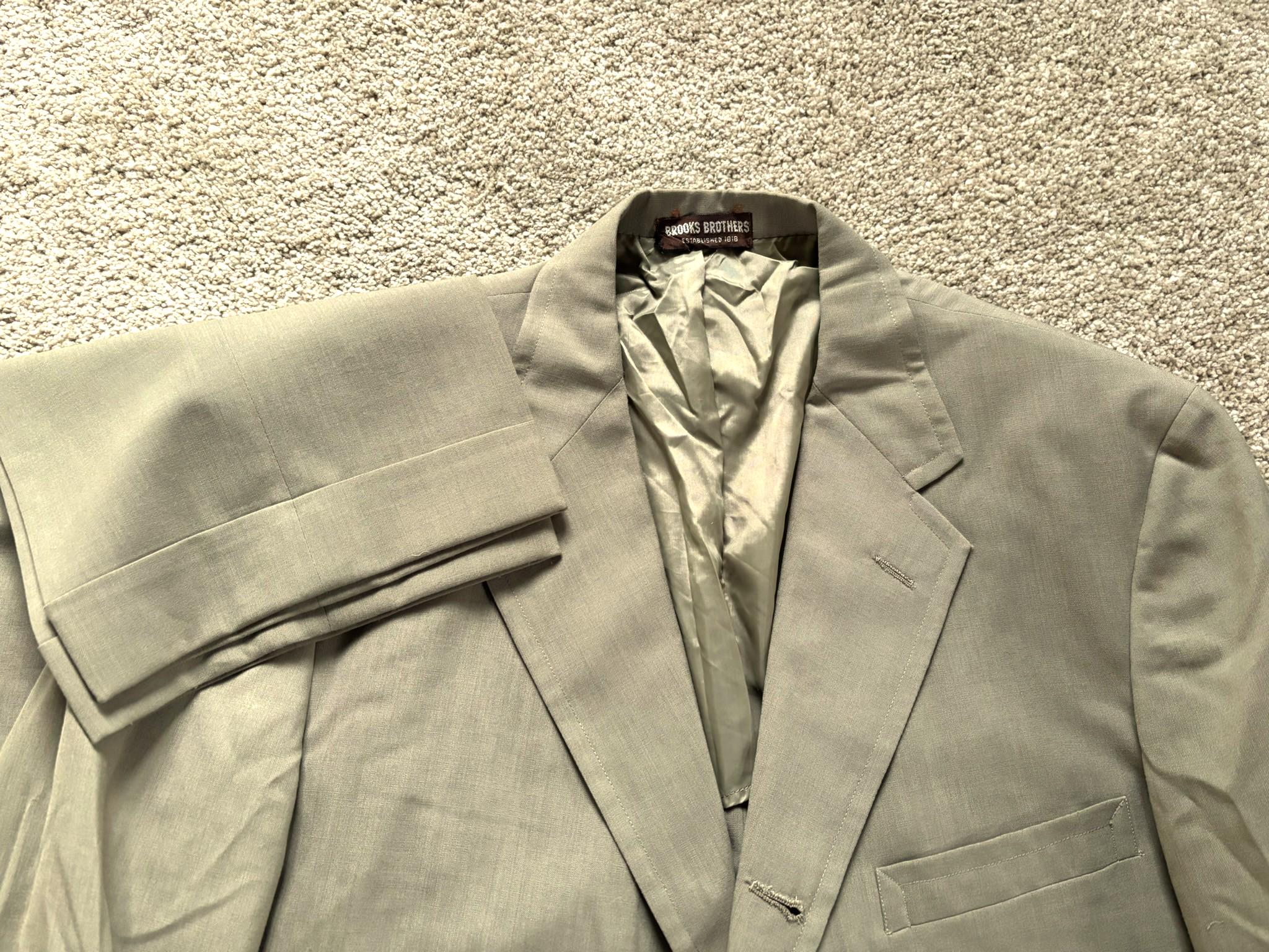 Vintage 70s Brooks Brothers Sage Green Wash N Wear Wool Blend 3