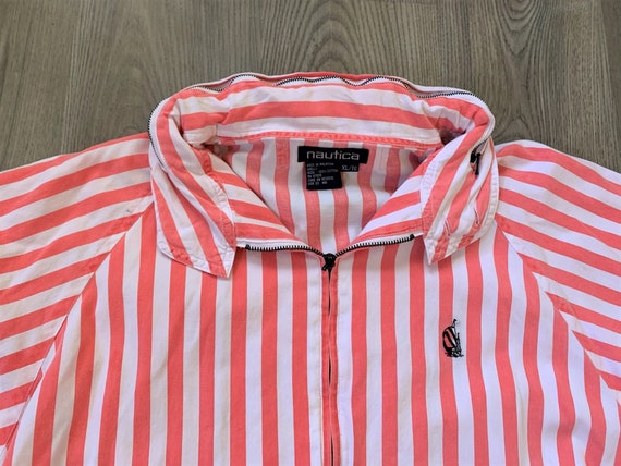 Vintage 90s Nautica White Pink Striped Jacket XL