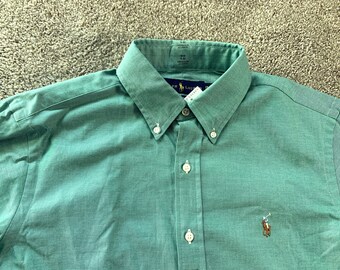 Epaisseur vintage Ralph Lauren vert oxford boutonné OCBD 15 1/2 - 32/33