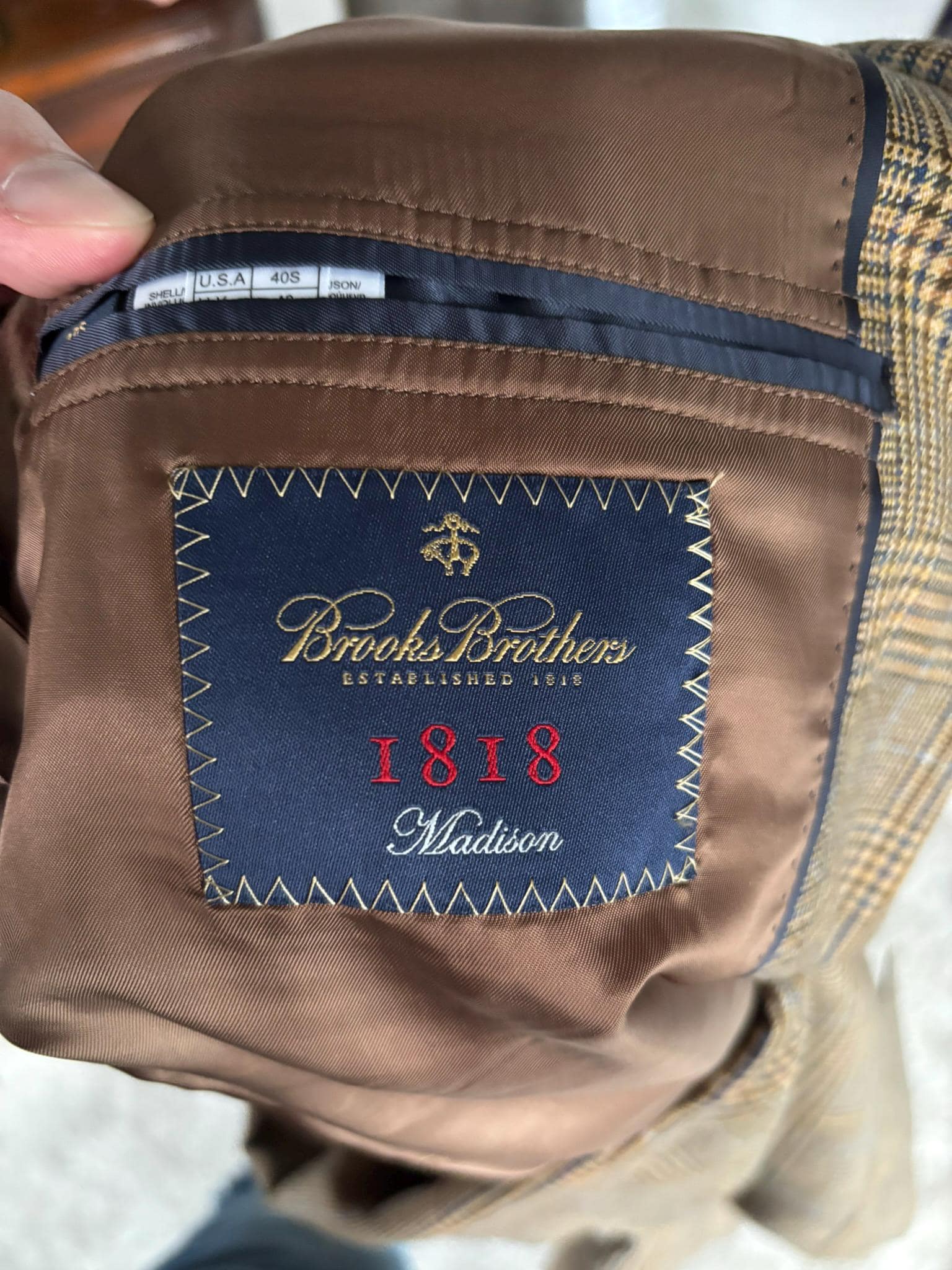 Newer Vintage Brooks Brothers 1818 Madison Tan Blue Plaid Sport
