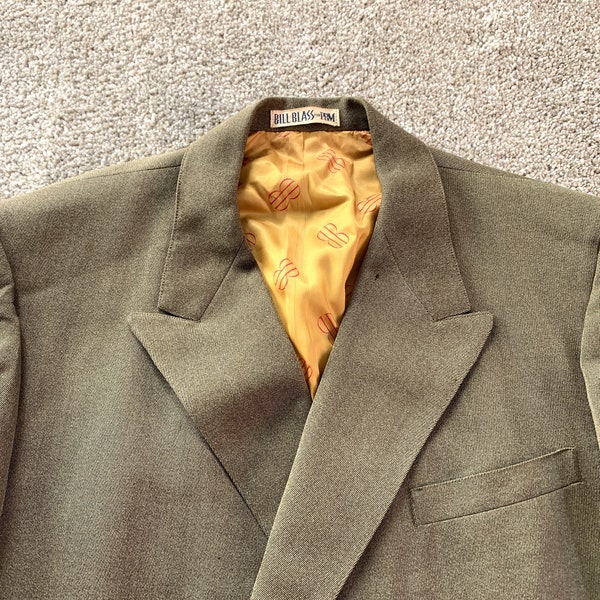 Vintage 60s Bill Blass Olive Green Double Breasted Mod Sport Coat 40L