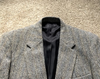 Vintage 60s Botany 500 Gray Herringbone Tweed Sport Coat 42 Long