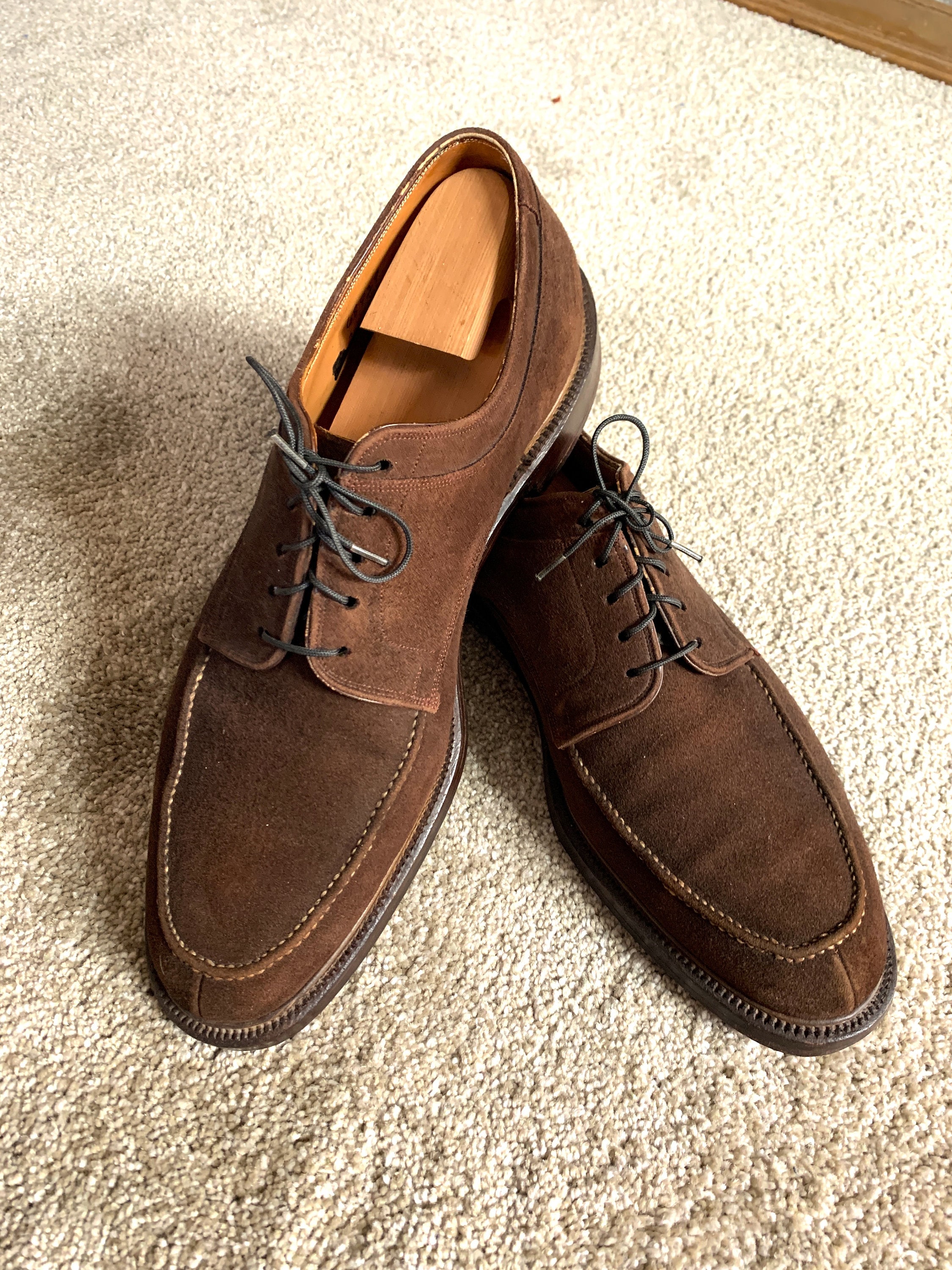 Vintage 50s Stacy Adams Custom Made Brown Suede Split Toe Shoes 13.5