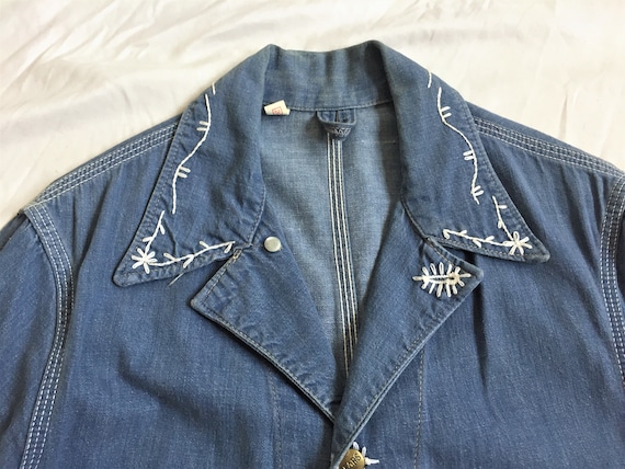 Vintage 60s Sears Embroidered Denim Chore Coat 36
