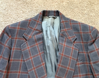 Vintage 70s McGregor Blue Red Plaid Tweed Sport Coat 38L