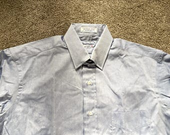 Deadstock Vintage 80-tals Huntingtonblå Oxfordtygskjorta med flikar och krage OCBD 15 1/2 - 31