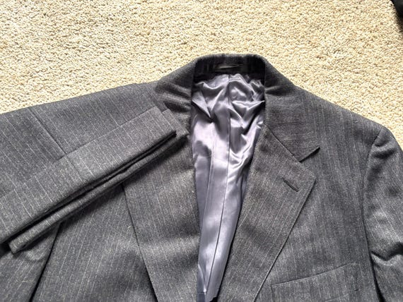Vintage 80s J. Press Blue Herringbone Flannel Sack Suit 3 Roll 2