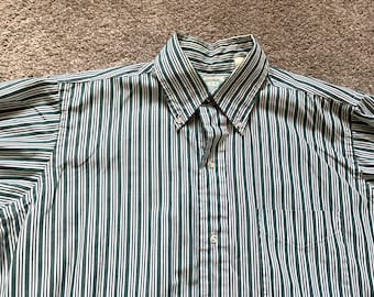 Vintage 60s Brooks Brothers Green White Striped Oxford Shirt 16-5