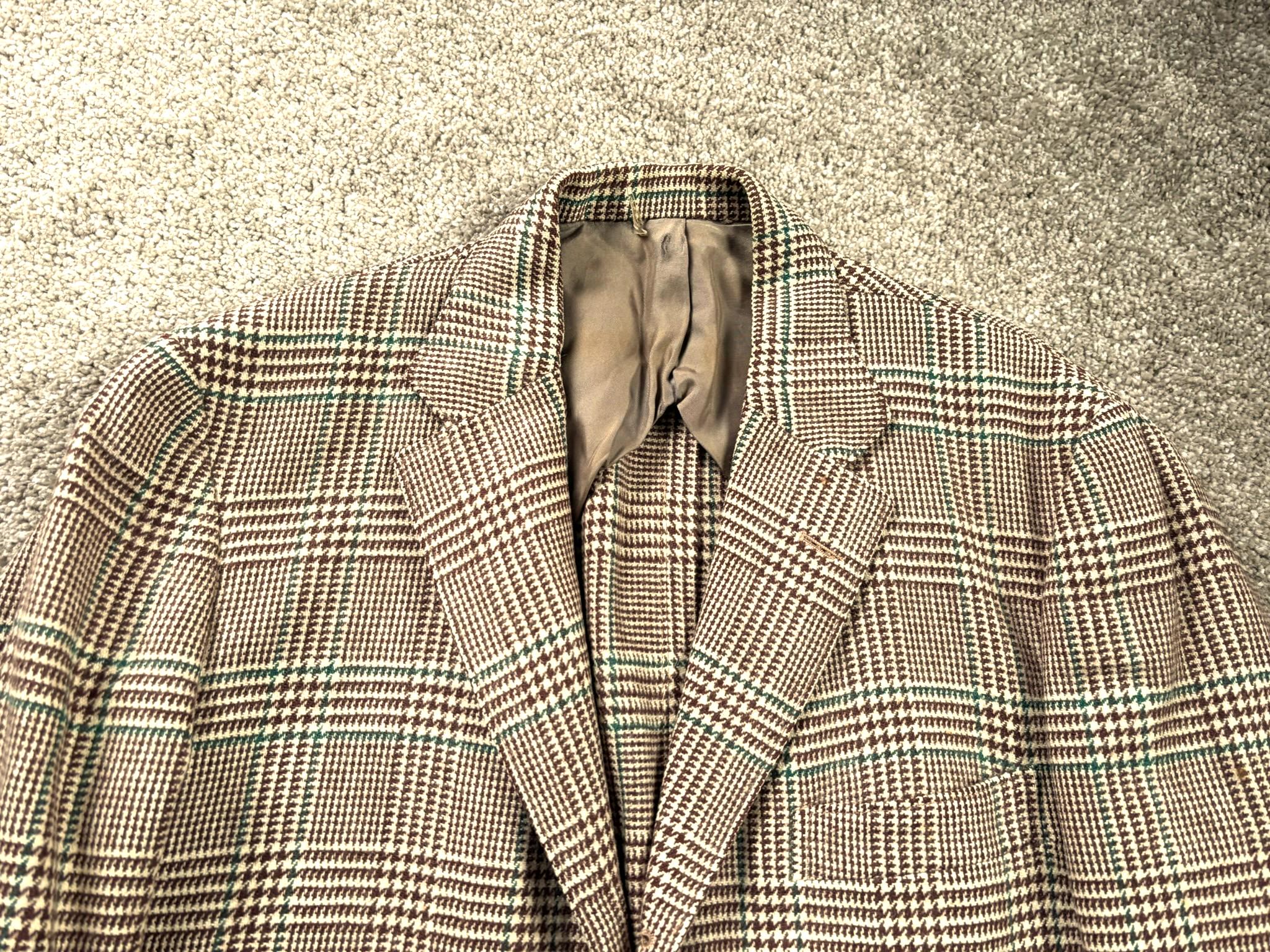 Vintage 60s J. Press Brown Green Glen Plaid Tweed 3 Roll 2 Sack