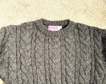 Vintage Highland Home Industries Gray Cable Knit Fisherman Sweater Small