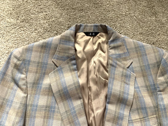 Vintage 70s Daks Tan Blue Plaid Sport Coat 42-44 - image 1