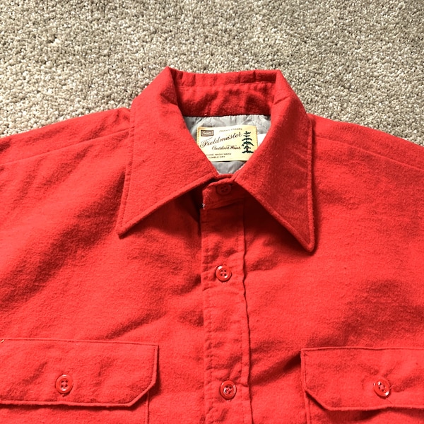 Vintage 70s Sears Fieldmaster Red Flannel Shirt Jacket XL Tall