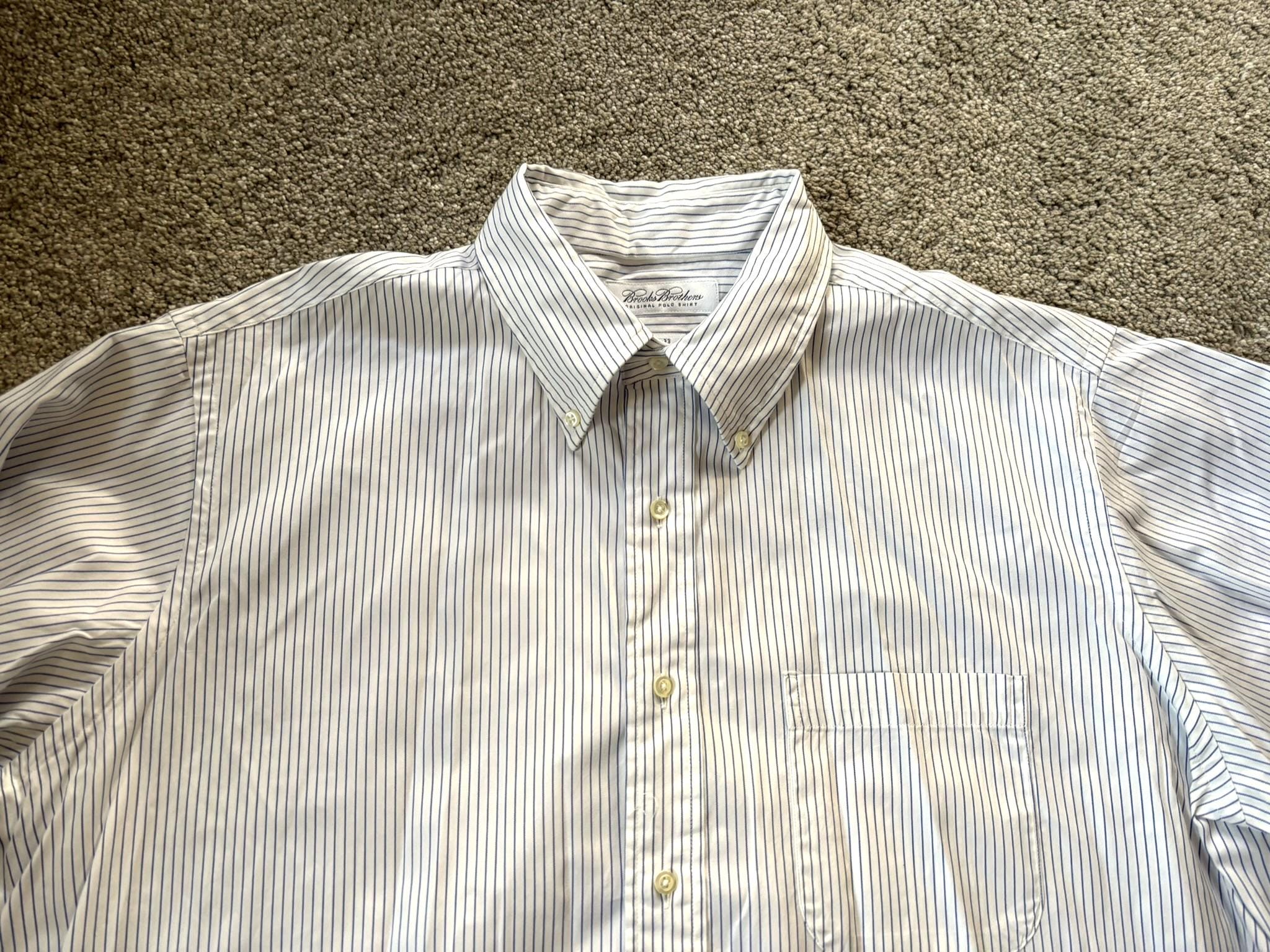Vintage Brooks Brothers USA Made White Blue Striped Oxford Shirt