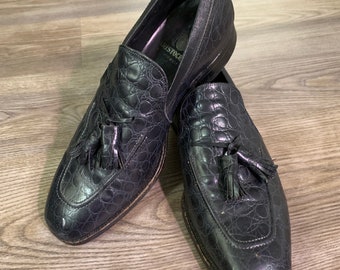Johnston & Murphy Shoes Mens 10 Black Tassel Wingtip Dress‎ Loafers Made in USA Vintage Johnston Murphy Optima Wingtip Tassel Black Leather  main image 2