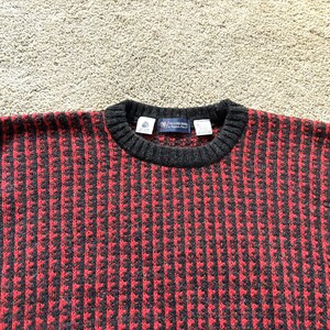 Vintage 80s Austin Reed Gray Red Patterned Thick Sweater Jumper Large