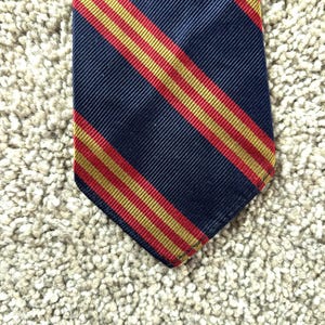 Vintage 60s Brooks Brothers Unlined Indigo Red Gold Regimental Stripe Silk Repp Tie