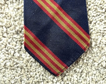 Vintage 60s Brooks Brothers Unlined Indigo Red Gold Regimental Stripe Silk Repp Tie
