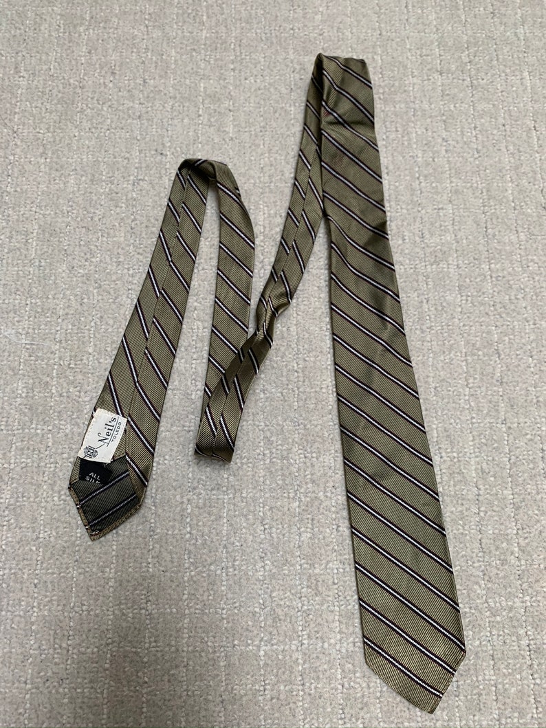 Vintage 60s Neil/'s Beige Maroon Repp Stripe Skinny Tie