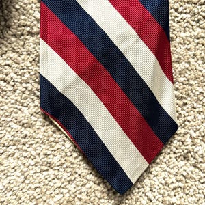 Vintage 70s Brooks Brothers Red Blue Silver Regimental Stripe Repp Tie